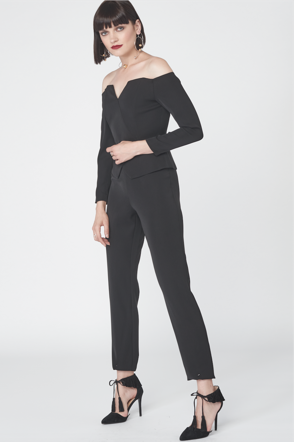 Lavish Alice Off Shoulder Blazer Jumpsuit Black- FINAL SALE