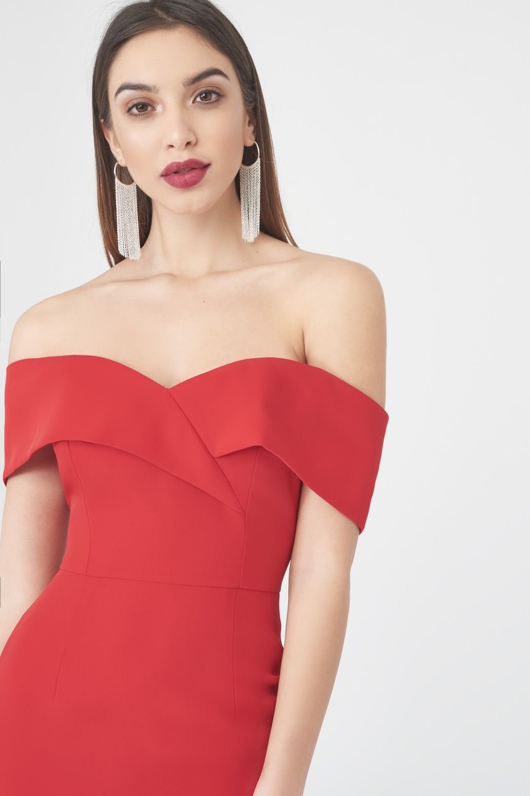 Lavish Alice Bardot Asymmetric Dress Red