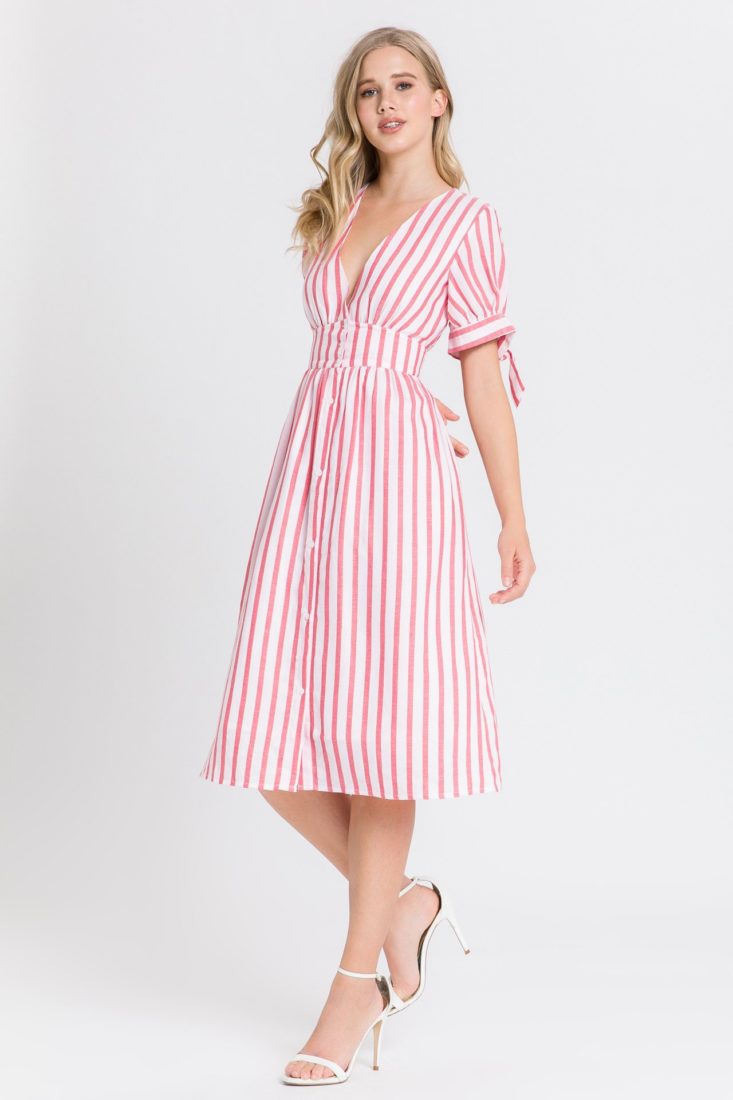 ENGLISH FACTORY Pink Stripe Midi Dress