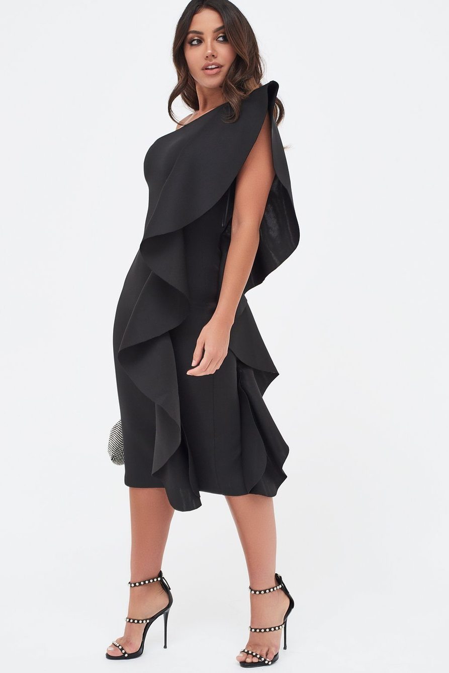 LAVISH ALICE One Shoulder Black Scuba Dress- FINAL SALE