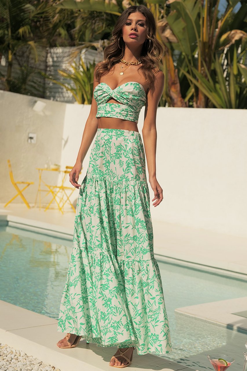 RUNAWAY Ayla Top/ Skirt Set (Green Floral)- only XS left!