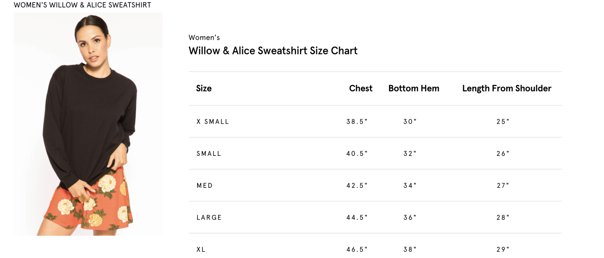 Suburban Riot Sweatshirt Size Chart
